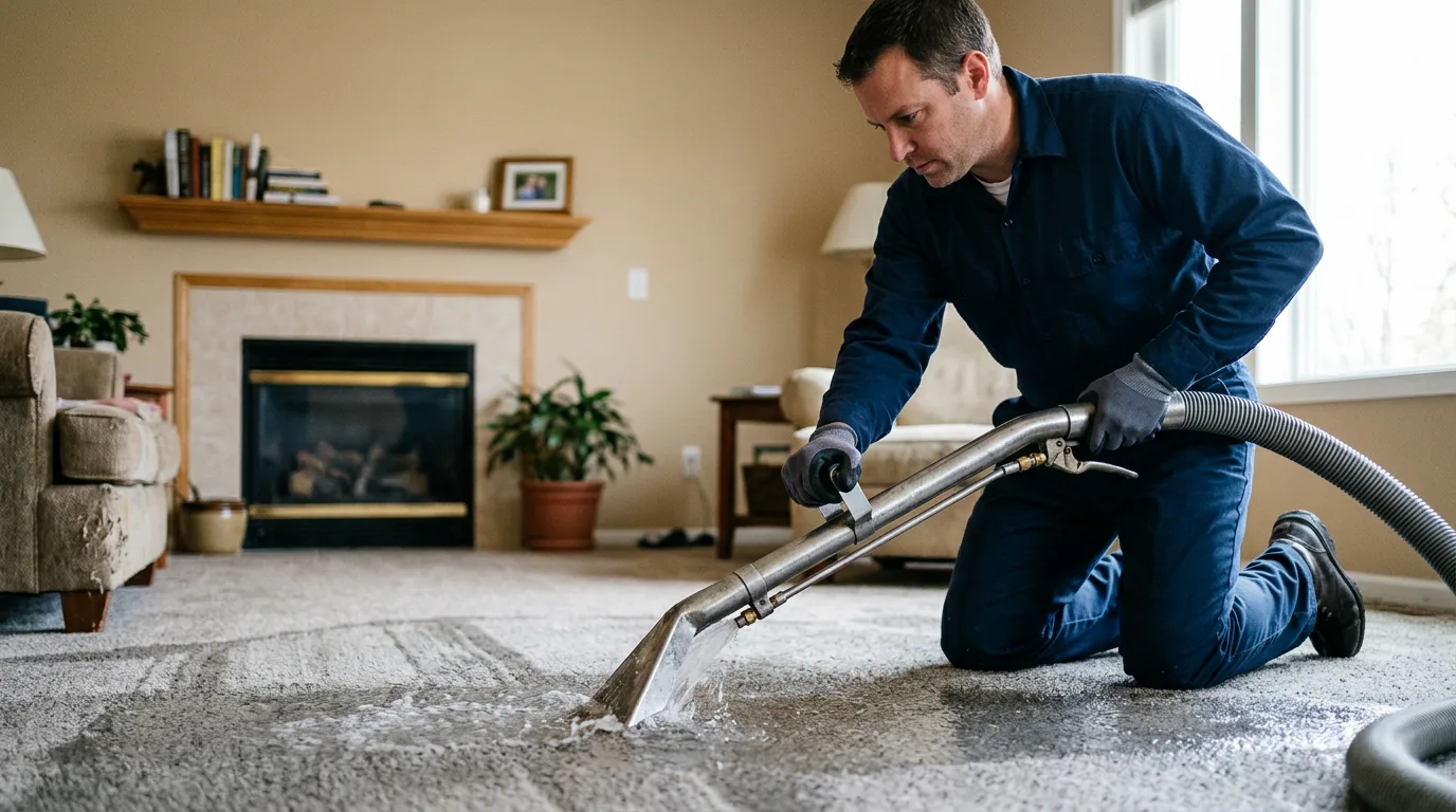 Water damage restoration technician working near Thompson, IA
